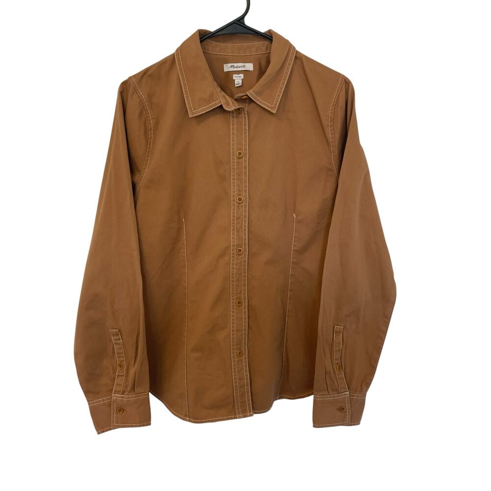 Madewell Darted Button-Up Long Sleeve Collared Shirt Brown Womens Size 12 - Picture 3 of 11
